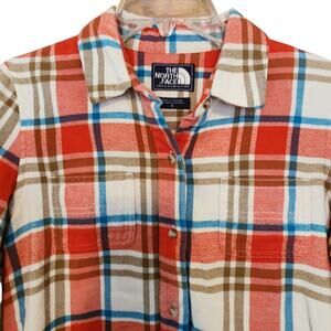 The North Face Cotton Flannel Button-up Shirt Blouse Top Plaid Orange sz Small